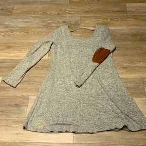 Sweater dress with patched sleeves